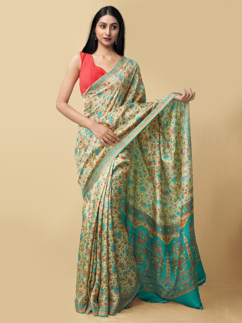 

Unnati Silks Brown & Green Ethnic Motifs Pure Silk Baluchari Saree