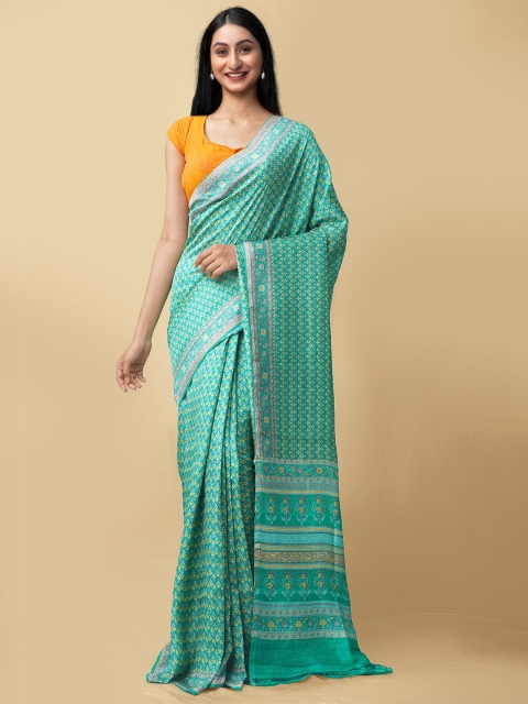 

Unnati Silks Green & Yellow Ethnic Motifs Pure Silk Baluchari Saree