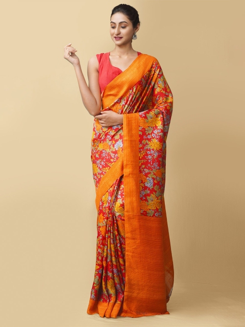 

Unnati Silks Women Red & Orange Pure Handloom Bangalore Silk Saree
