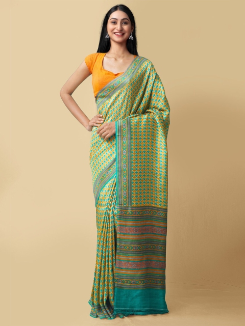 

Unnati Silks Brown & Green Ethnic Motifs Pure Silk Baluchari Saree