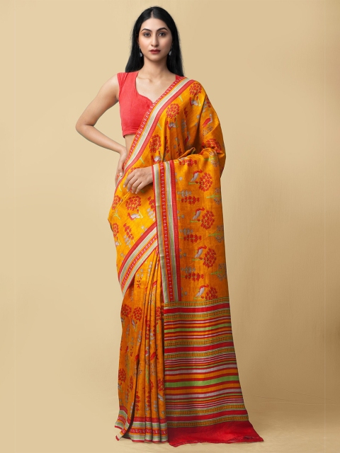 

Unnati Silks Women Orange & Red Pure Handloom Bangalore Silk Saree
