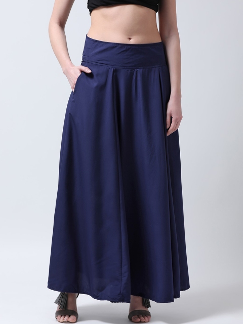 

TULIP 21 Women Navy Blue Solid Flared Crepe Maxi Skirt