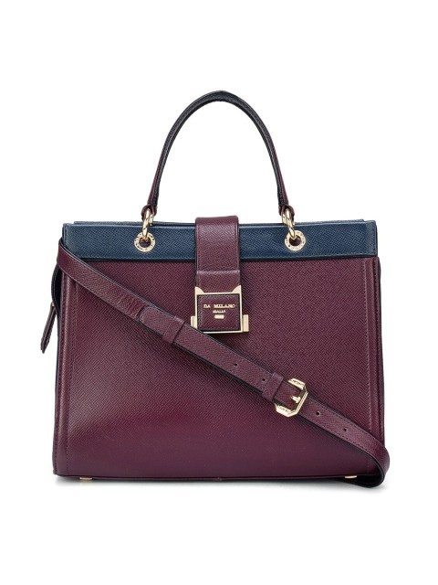 

Da Milano Burgundy Colourblocked Leather Structured Handheld Bag