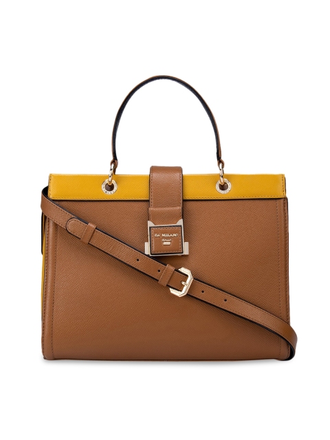 

Da Milano Brown Colourblocked Leather Structured Handheld Bag