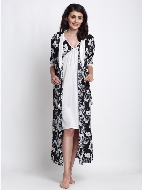 

Claura Women White Printed Nighty With Robe