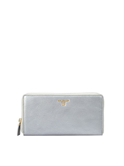

Da Milano Women Gunmetal-Toned Textured Leather Zip Around Wallet, Metallic