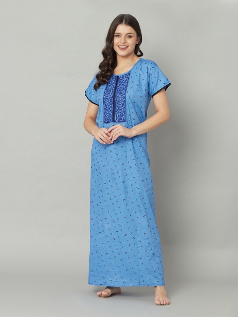 

TRUNDZ Women Blue Printed Maxi Nightdress