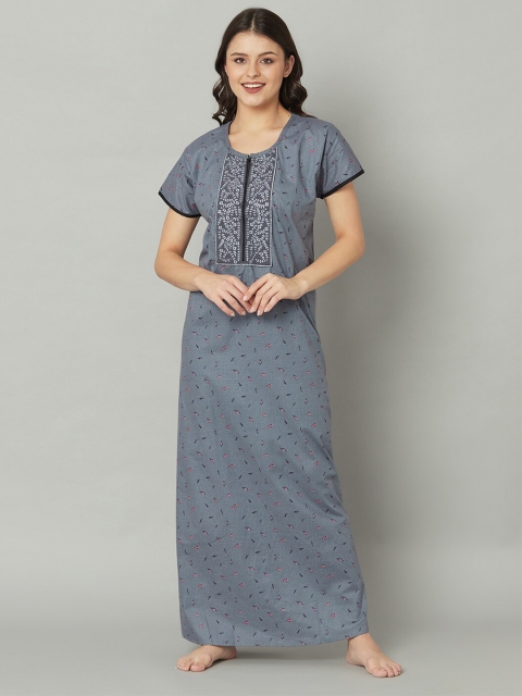 

TRUNDZ Grey Printed Maxi Nightdress