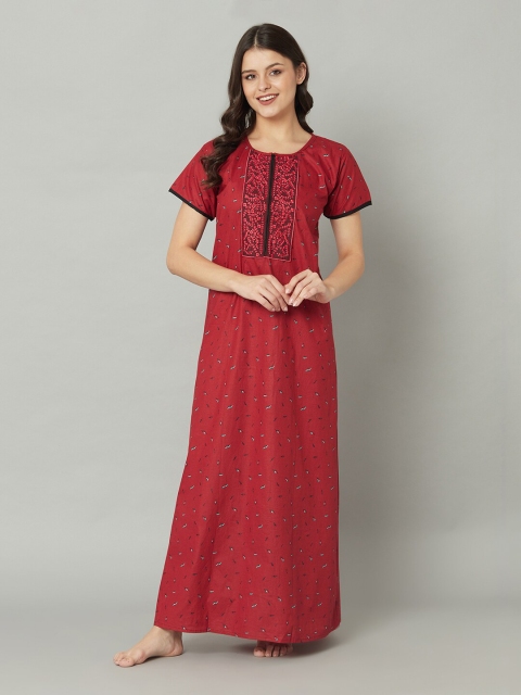

TRUNDZ Maroon Printed Maxi Nightdress