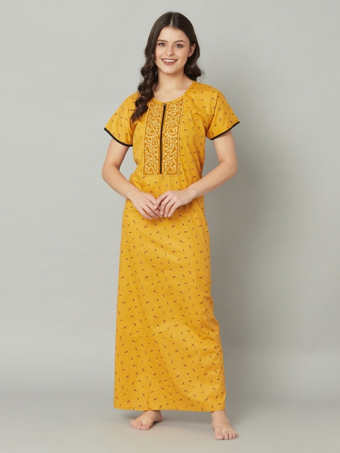 

TRUNDZ Yellow Printed Maxi Nightdress