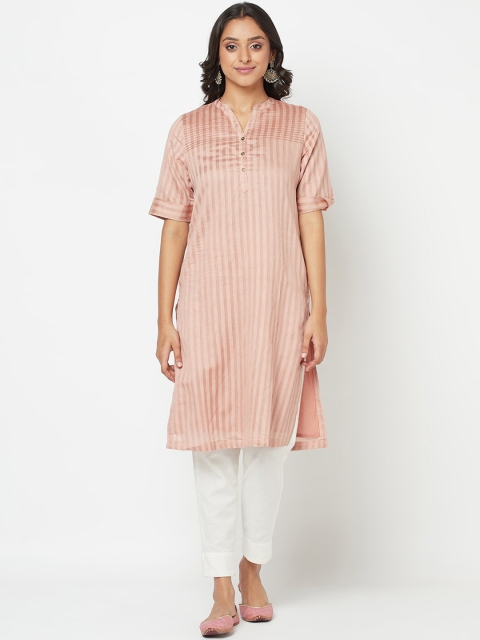 

Fabindia Women Peach-Coloured Striped Kurta