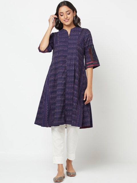 

Fabindia Women Blue Ikat Ethnic Motifs Printed Flared Kurta