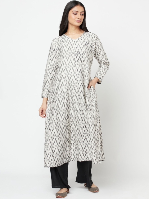 

Fabindia Women Grey Melange Printed A-Line Flared Kurta