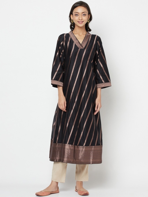 

Fabindia Women Black Thread Work Anarkali Kurta