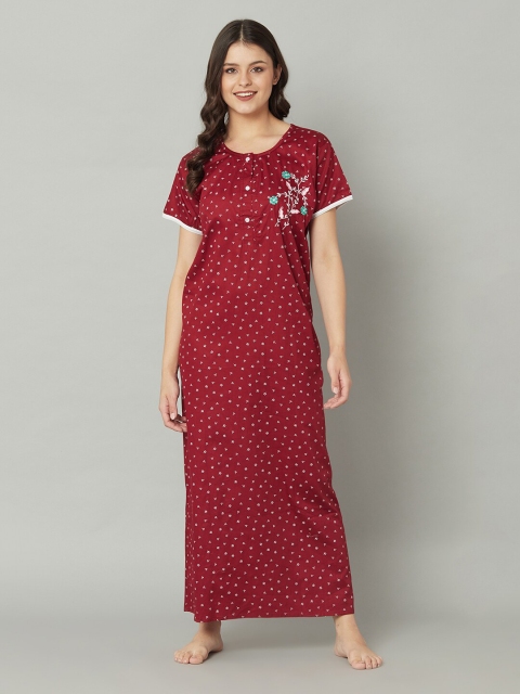 

TRUNDZ Maroon Printed Maxi Nightdress