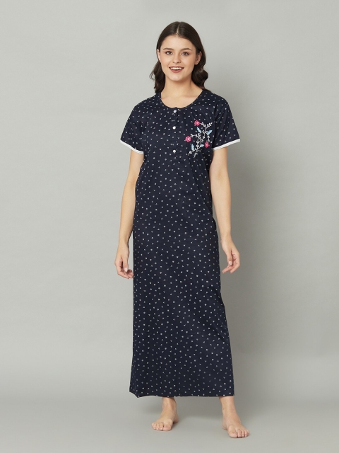 

TRUNDZ Navy Blue Printed Maxi Nightdress