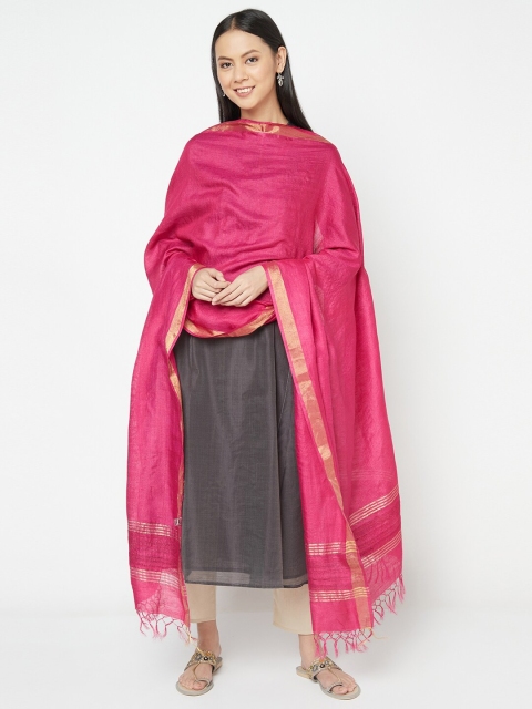 

Fabindia Magenta & Gold-Coloured Pure Silk Dupatta