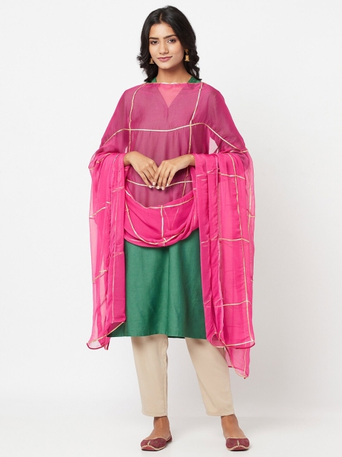 

Fabindia Women Magenta & Gold-Toned Geometric Gotta Patti Dupatta