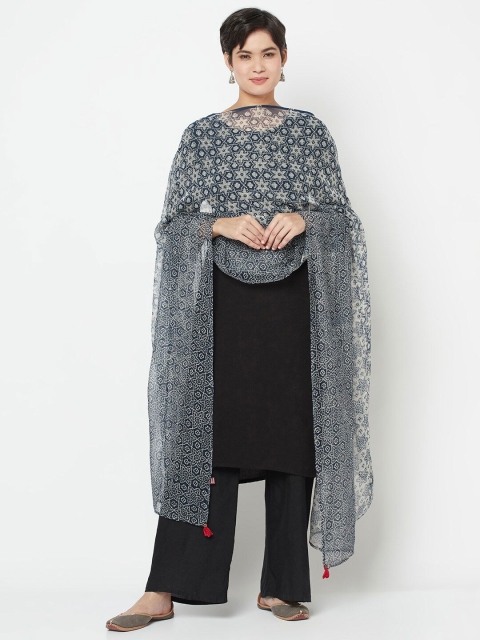 

Fabindia Blue & White Printed Cotton Silk Dupatta