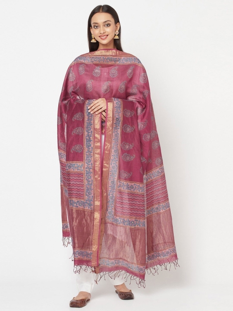 

Fabindia Red & Blue Paisley Printed Cotton Silk Dupatta