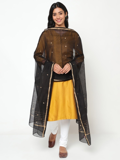 

Fabindia Black & Gold-Toned Woven Design Cotton Silk Dupatta with Zari