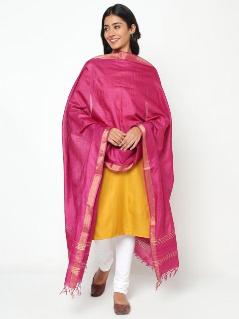 

Fabindia Women Magenta & Gold-Toned Solid Pure Silk Dupatta