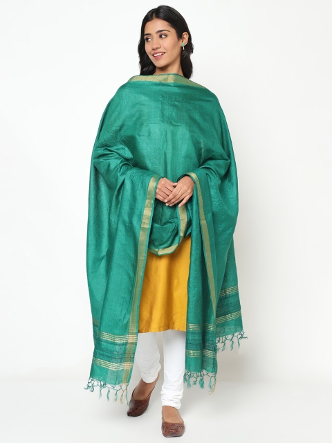 

Fabindia Green & Gold-Toned Pure Silk Dupatta