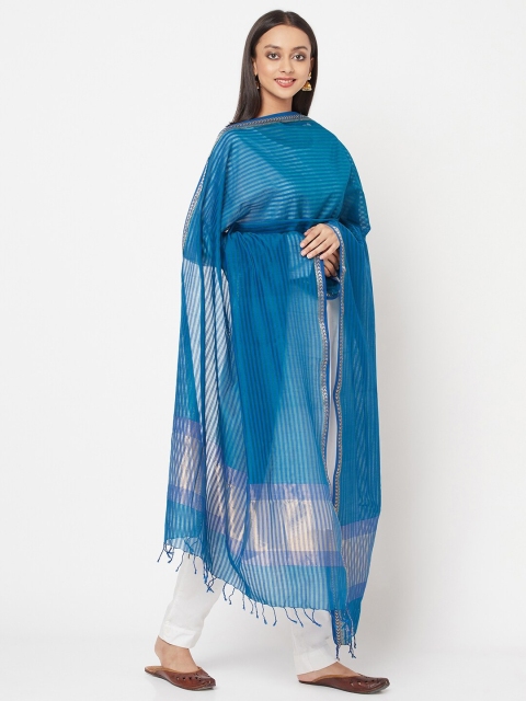 

Fabindia Blue & Gold-Toned Striped Cotton Silk Dupatta