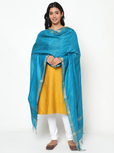 

Fabindia Teal & Gold-Coloured Pure Silk Dupatta