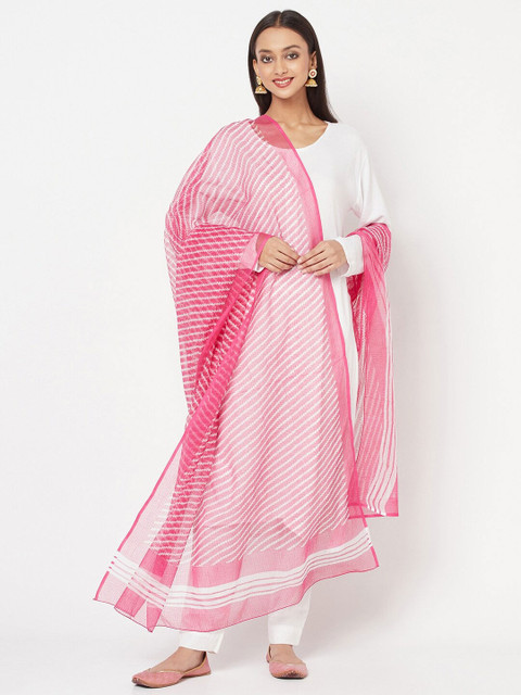 

Fabindia Pink & White Striped Cotton Silk Dupatta