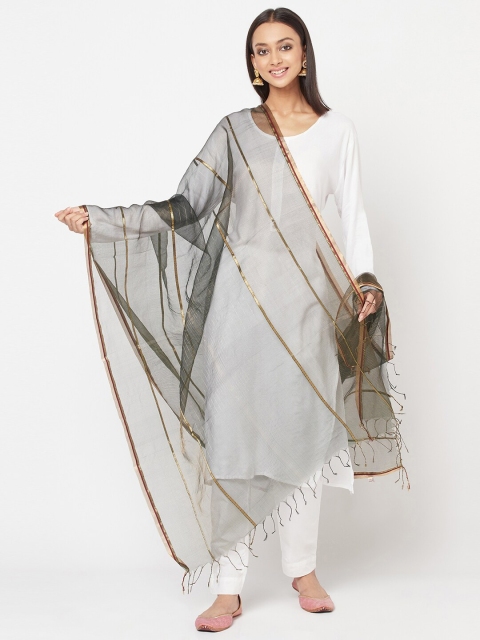 

Fabindia Green & Gold-Toned Woven Design Cotton Silk Dupatta