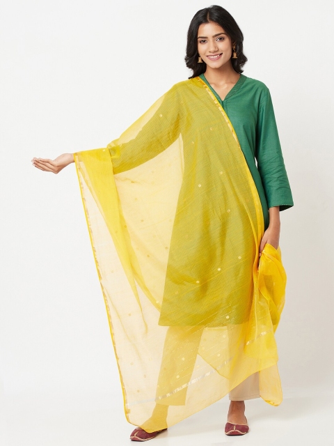 

Fabindia Yellow & Gold-Toned Woven Design Chanderi Cotton Silk Dupatta