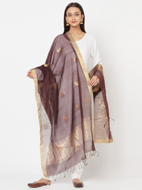 

Fabindia Brown & Gold-Toned Ethnic Motifs Woven Design Cotton Silk Dupatta
