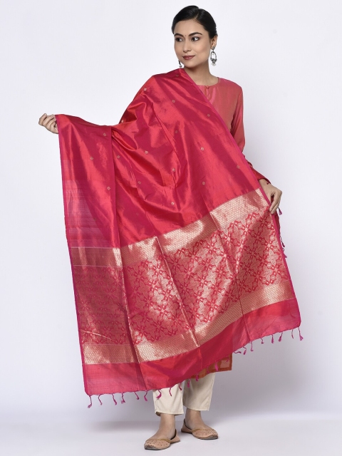 

Fabindia Maroon & Gold Ethnic Motifs Woven Design Pure Silk Dupatta