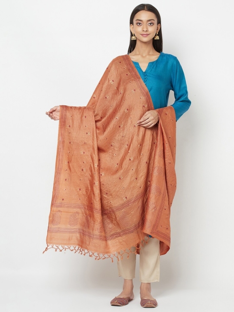 

Fabindia Rust Ethnic Motifs Printed Pure Silk Dupatta