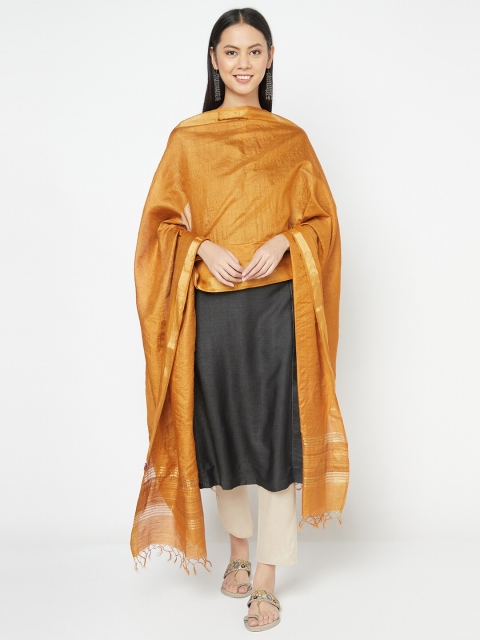 

Fabindia Mustard & Gold-Toned Pure Silk Woven Dupatta