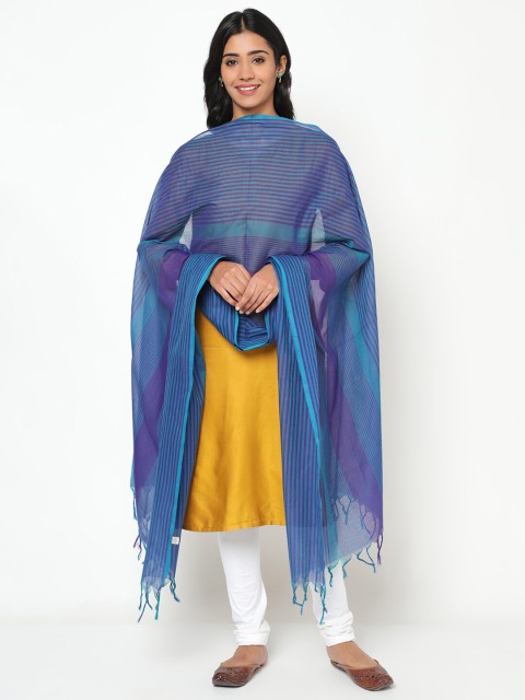 

Fabindia Blue & Purple Striped Pure Cotton Dupatta