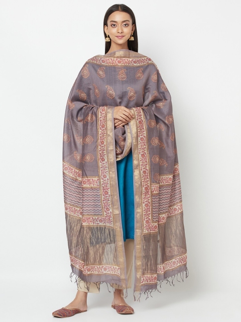 

Fabindia Grey & Pink Paisley Printed Cotton Silk Dupatta