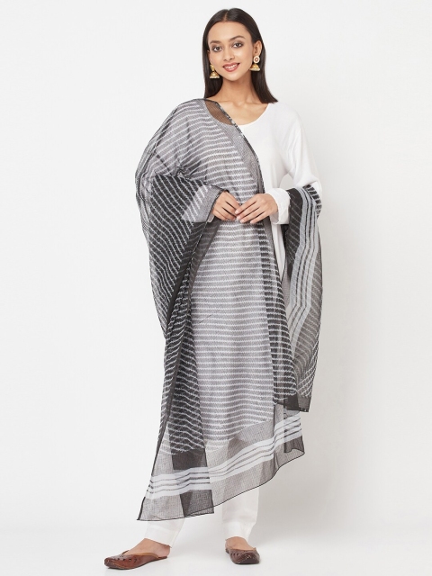 

Fabindia Grey & White Striped Cotton Silk Dupatta