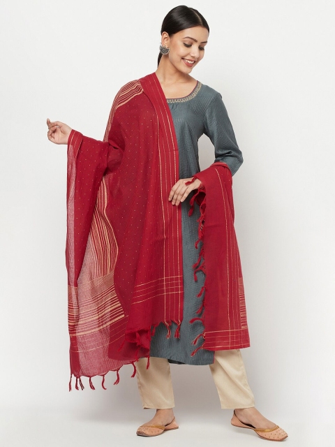 

Fabindia Maroon & Gold-Toned Polka Dots Printed Pure Cotton Dupatta