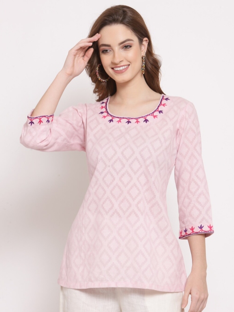 

DART STUDIO Pink Geometric Regular Pure Cotton Top
