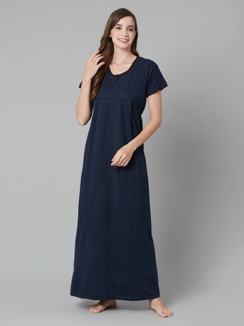 

TRUNDZ Navy Blue Maxi Pure Cotton Maternity Nightdress