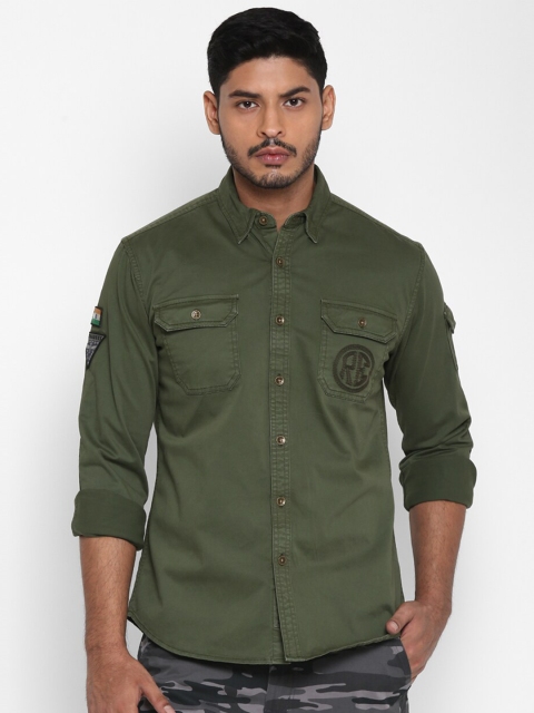 

Royal Enfield Men Olive Green Solid Opaque Casual Shirt