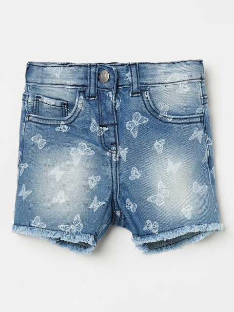 

Juniors Girls Blue Washed Printed Denim Shorts