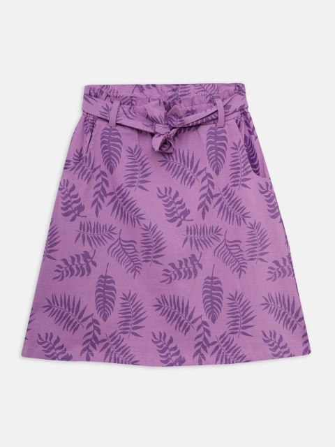 

THETA Girls Purple Printed Pure Cotton Flared Midi Skirt