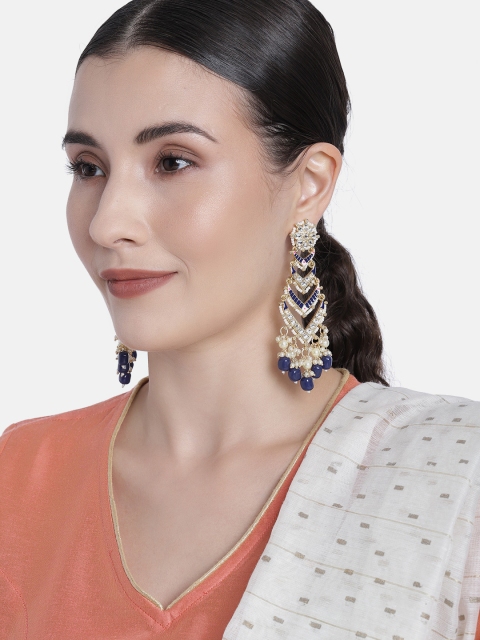 

Peora Blue & White Gold Plated Kundan Studded Classic Drop Earrings