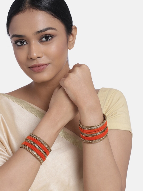 

Peora Set of 30 Orange Gold Plated Velvet Chuda Bangles