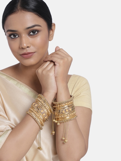 

Peora Set of 38 Gold Plated Stone Studded Metal Chuda Bangles