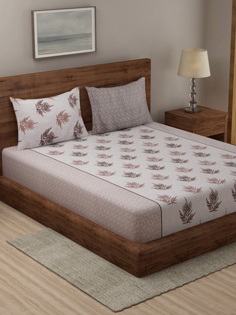 

TAG 7 Grey & Red Ethnic Motifs 210 TC Cotton 2 King Bedsheet with 4 Pillow Covers