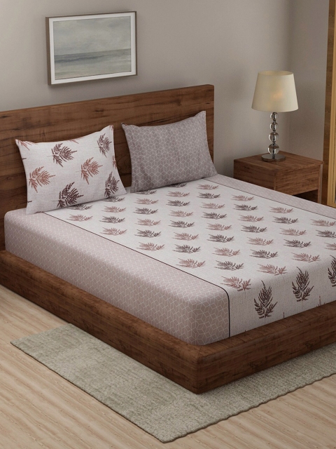 

TAG 7 Pack of 2 Grey & Taupe Floral 210 TC King Bedsheet with 4 Pillow Covers